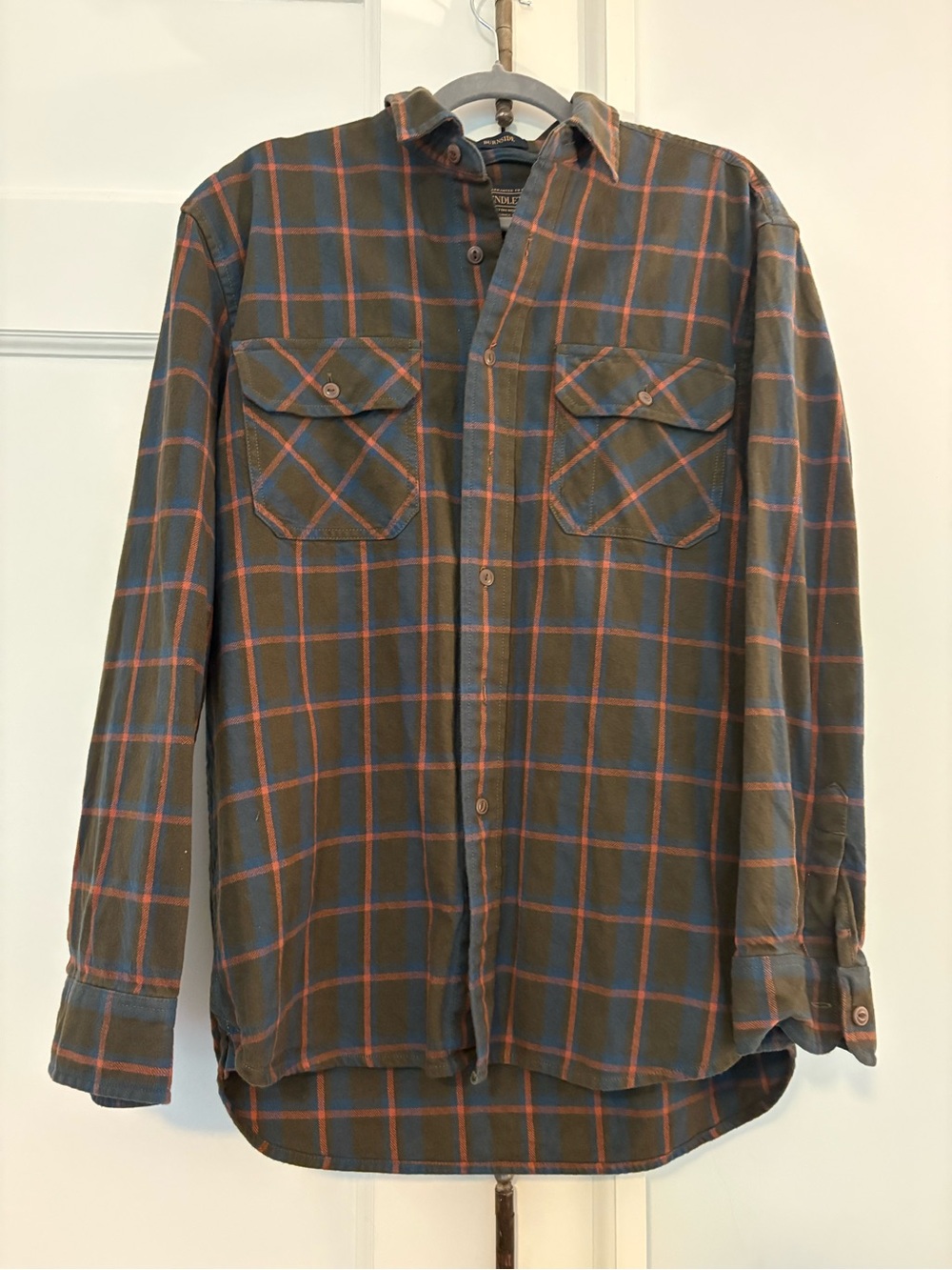 Pendleton Green Plaid Button-Down Shirt with Blue and Red Lines